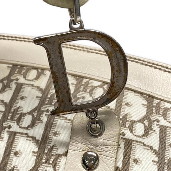Auth DIOR/ChristianDior Flower/Trotter Cream Brown Cotton Leather Tote Bag - Picture 11 of 16